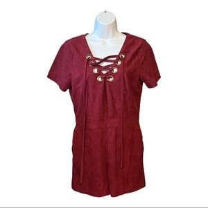 Moon River Velvet Romper Burgundy Crisscross Lace-Up One Piece Anthropologie M